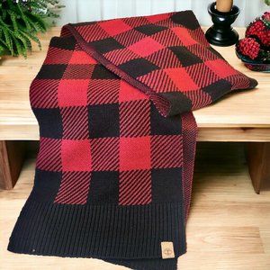 Timberland Red & Black Neck Scarf Acrylic Soft Plaid Checks Mens 65" x 9.5"